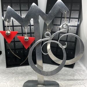 Vintage artisan modernist geometric style statement earrings light dangle drop.